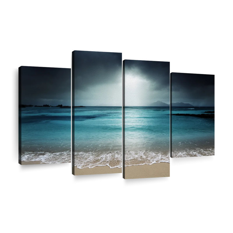 Ensemble de 4 pièces La Digue, ciel du soir sur toile, H 43 po x l 27 po x P 1,25 po