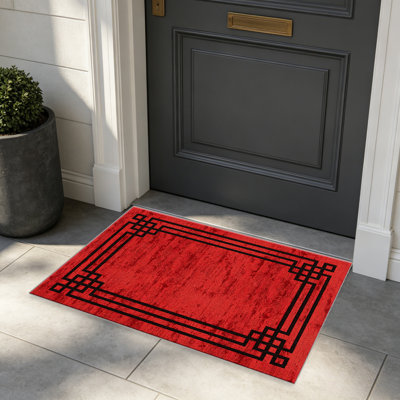 Red Geometric Border carpet-easy to clean, machine-washable, soft and comfortable; suitable for door mats, kitchens, living rooms, bedrooms, corridors, and laundry areas. Easy to clean, durable carpet for home decoration.