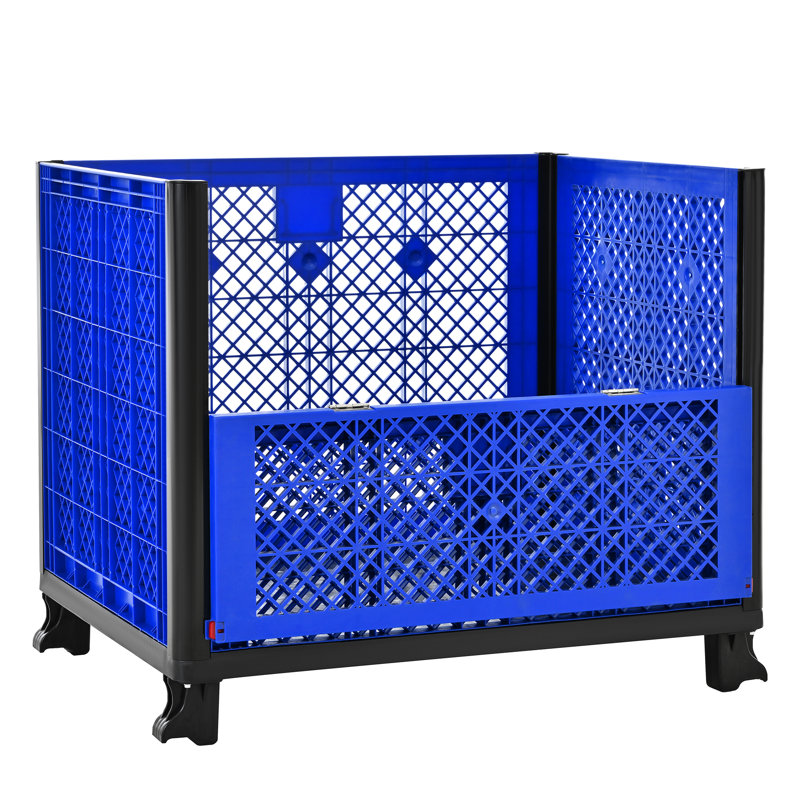 Contenant en vrac bleu avec parois en maille Polypropylène haute densité capacité 600 lb 4 pieds empilables