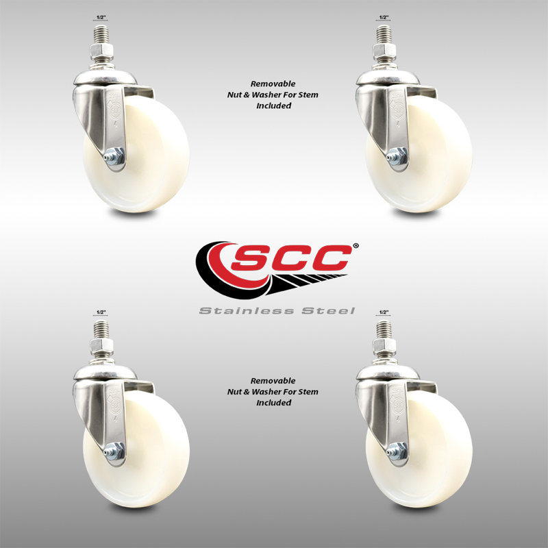 Ensemble de roulettes pivotantes à tige filetée en acier inoxydable 316SS