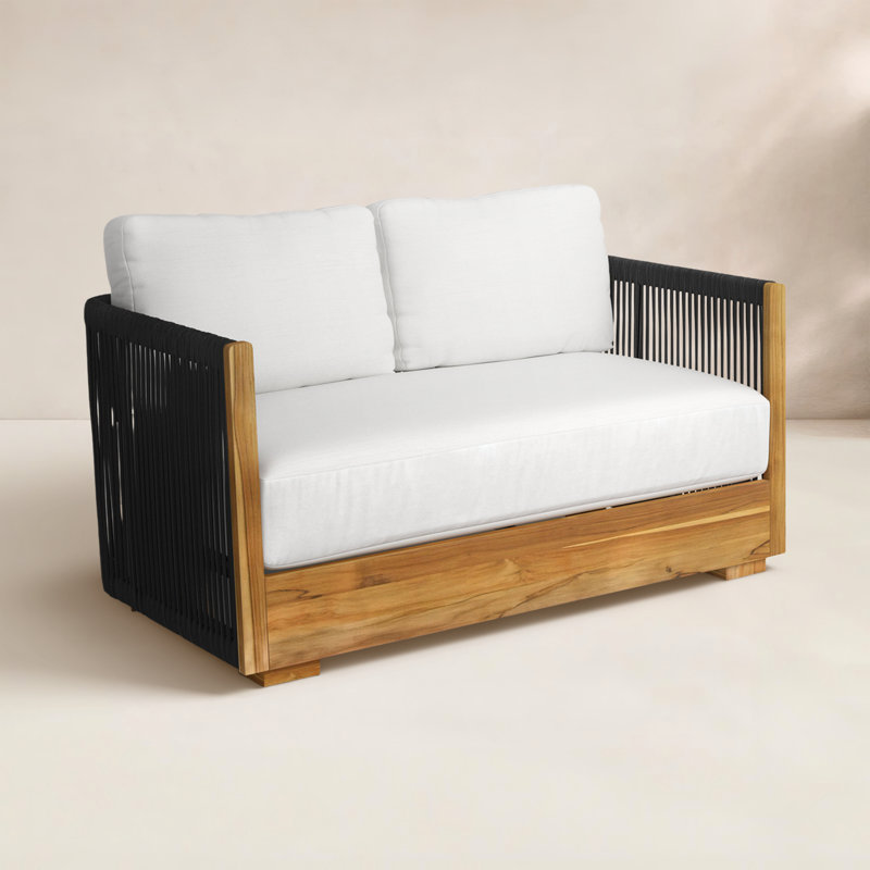 Aniston 59" Wide Teak Loveseat Sofa with Sunbrella Cushions