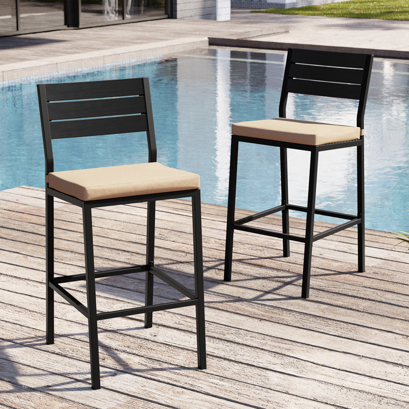 Tabouret de comptoir d'extérieur en métal 26,8 po avec coussin Pershing, Beige, 2