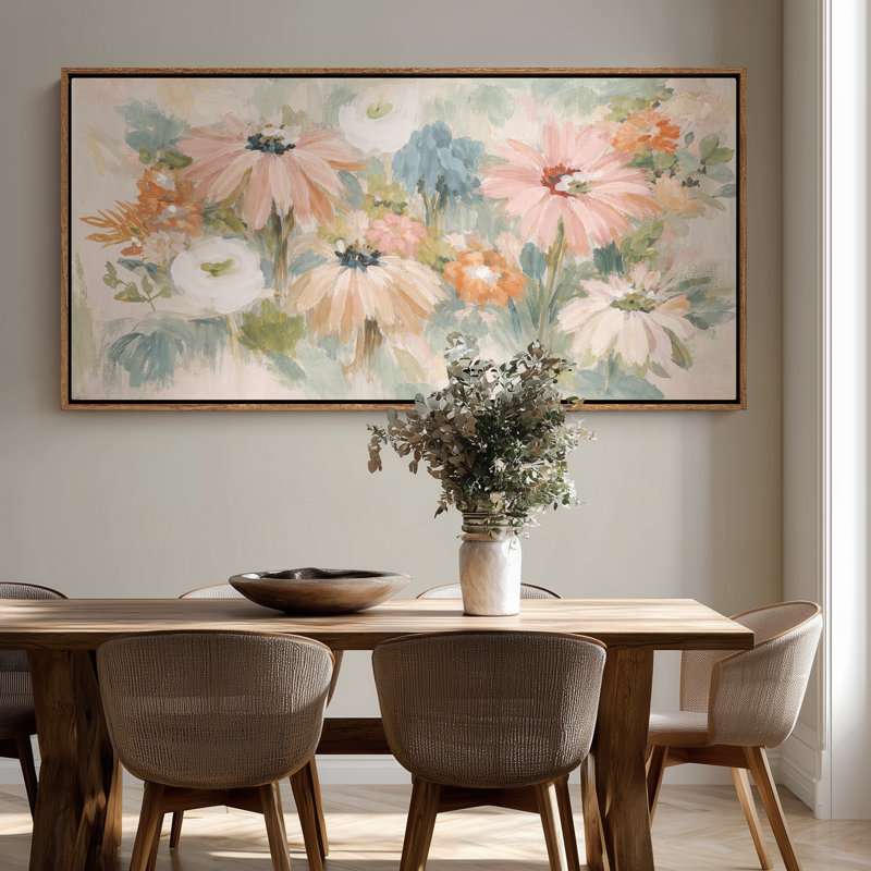Impression sur toile encadrée très grand pastel floral, Naturel, H 30 po x l 60 po
