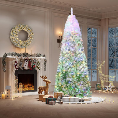 Arbre de Noël à crayon mince pour petits espaces - Arbre de Noël artificiel enneigé 4,5 / 6 / 7,5 / 9 pi avec base en métal, décoration de Noël pour appartements et bureaux