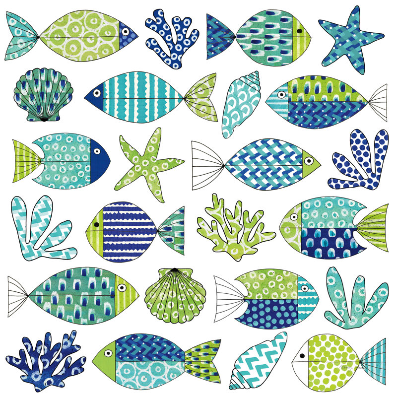«Fish Tale I» par Nancy Green - peinture sur toile tendue, H 36 po x l 36 po