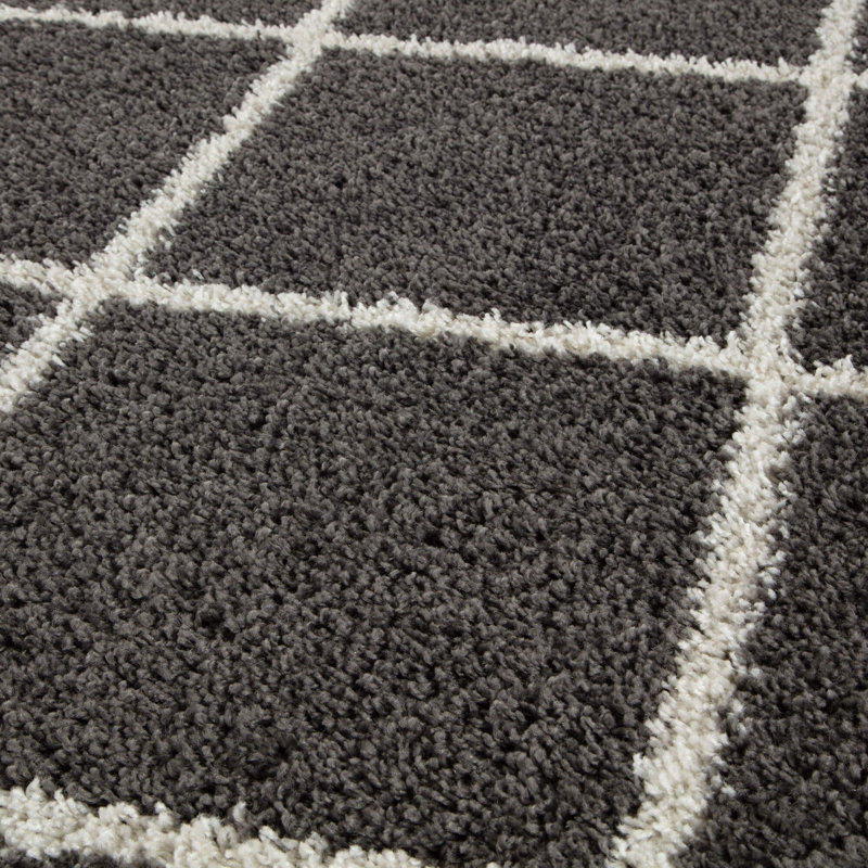 Myshaggy Collection Rugs Diamond Design in Dark Grey, Rectangle 200 x 290cm