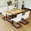 Ensemble de 4 tables de salle à manger rectangulaires de style industriel rural moderne en MDF avec pieds en métal noir et chaises sans accoudoirs en PU.