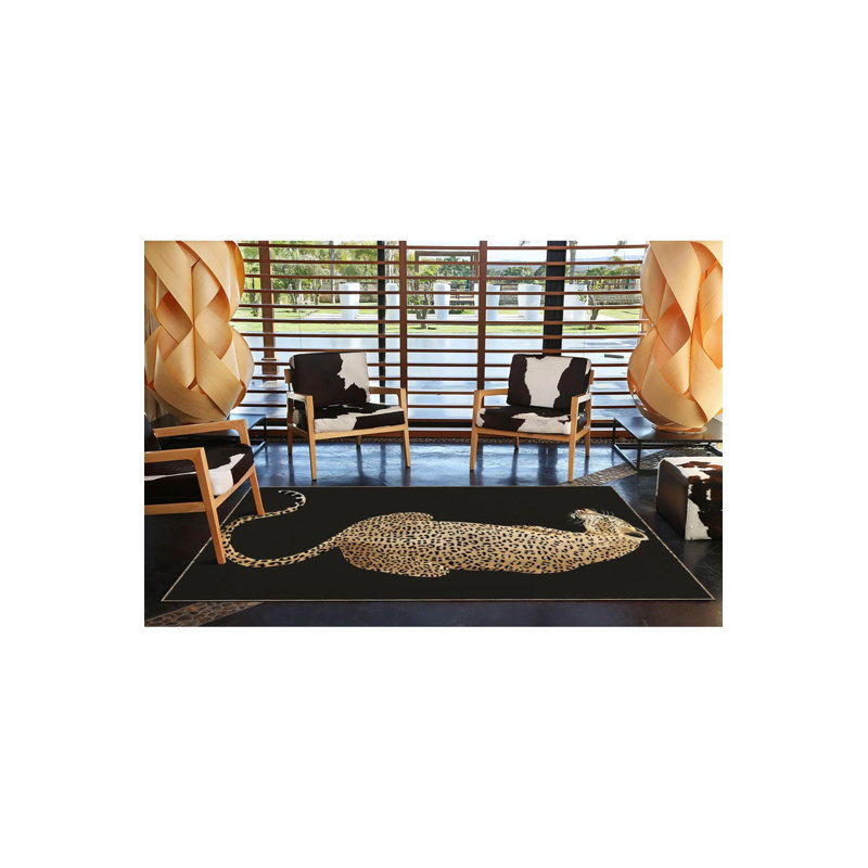 Black Themed Noble Leopard Patterned Creative Modern Decorative Washable Rug, Rectangle 4'7" x 6'7" Rug Pad Included
