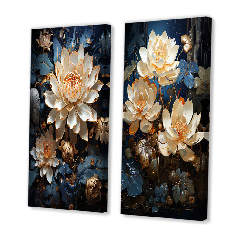 Opulent Reflections Lotus - lot de 2 impressions sur toile de lotus, Toile tendue, H 28 po x l 25 po