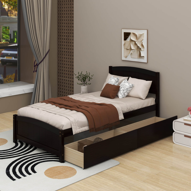 Lit plateforme simple avec deux tiroirs, Espresso