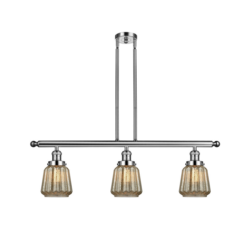 Luminaire suspendu linéaire pour îlot de cuisine 3 lumières Vinson, Nickel poli