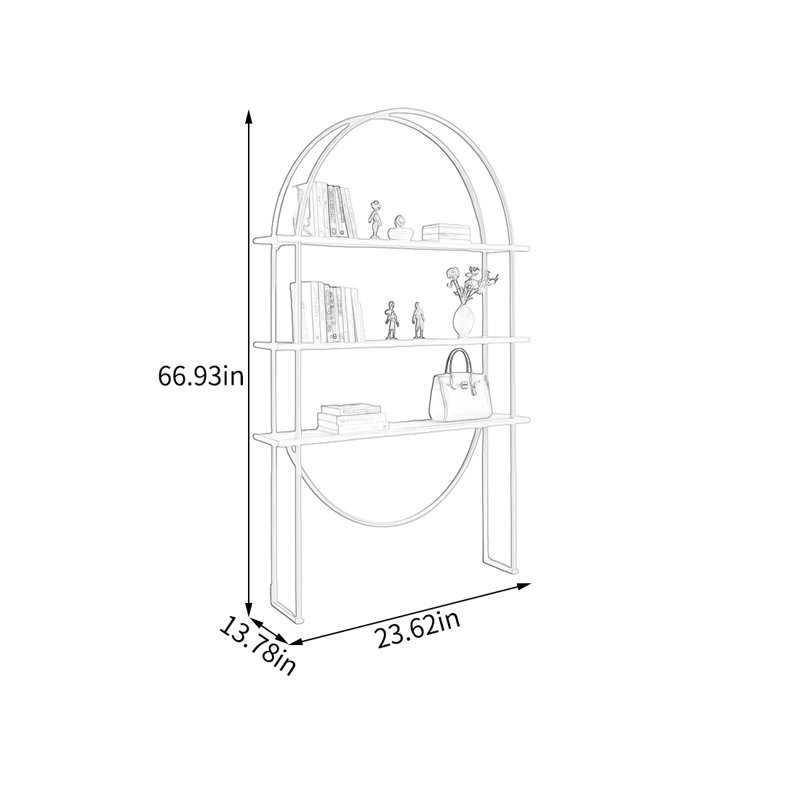 Étagère de présentation jaune à double cercle, (3 tablettes) H 66,93 po x l 23,62 po x P 13,78 po