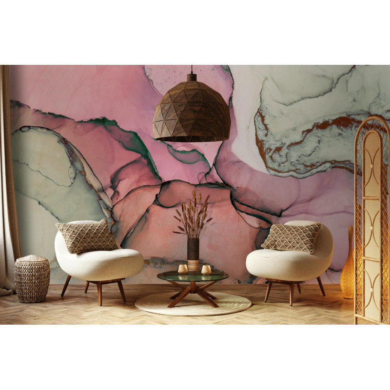 Blush Pink Abstract Marble Ink Wallpaper, 115"L x 225"W