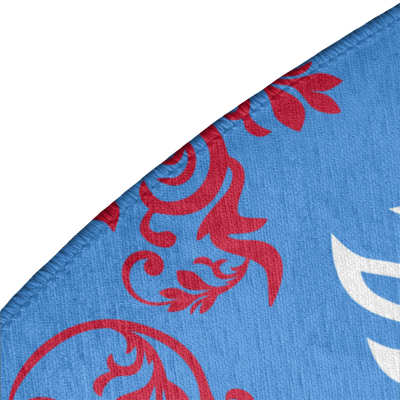 Tapis rond bleu damassé à motif baroque