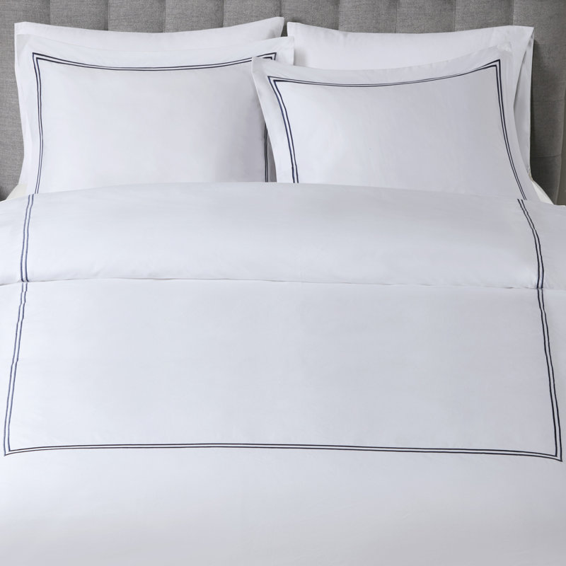 King White and Navy Cotton Sateen Comforter Set