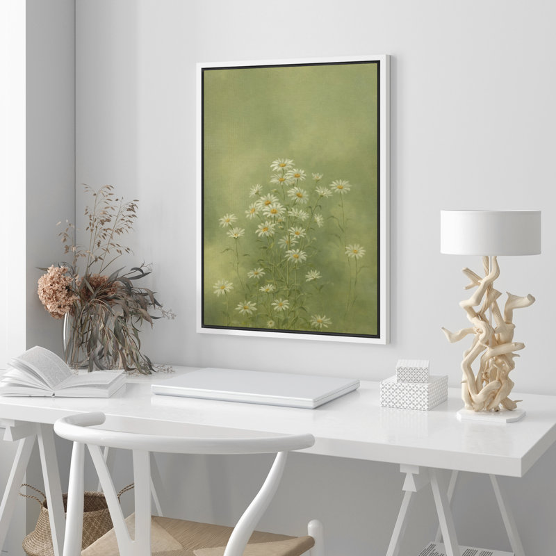 Doux vert marguerite sauvage prairie nature botanique murale, reproduction encadrée, H 24 po x l 16 po x P 1,5 po, Blanc