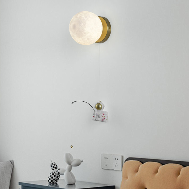  Applique murale câblée 1 lumière Swinging Astronaut Moon avec abat-jour imprimé en 3D