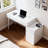 39.37" Modern White Glossy Desk with 5 Drawers & Printer Stand, Reversible Home Office Computer & Vanity Table for Small Spaces