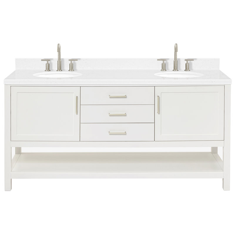 Bayhill 73'' W Double Vanity, Carrara White Quartz, White, Oval