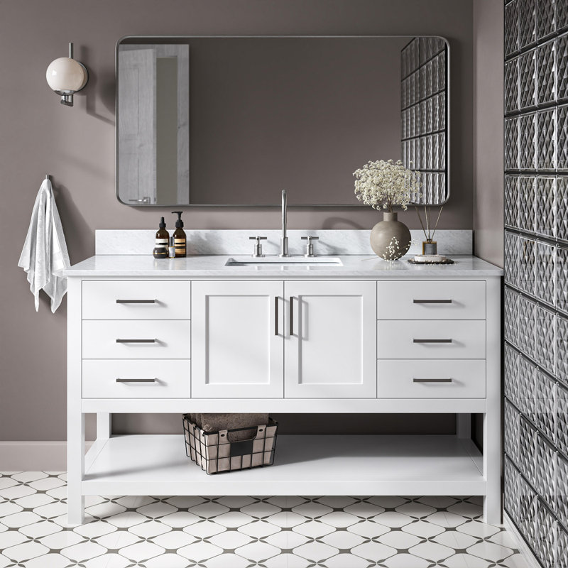 Ensemble de meuble-lavabo simple 61 po Alemanno, Blanc, Rectangular, 61"