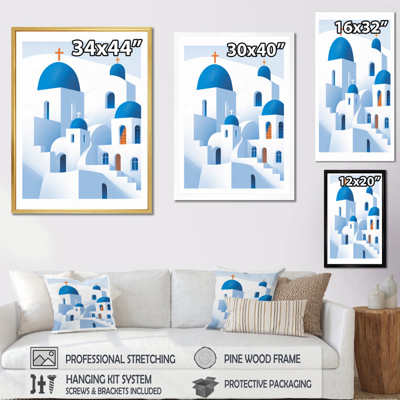 Décoration murale grecque Santorini Odyssey IV - Grèce, H 32 po x l 24 po x P 1 po, Cadre flottant blanc