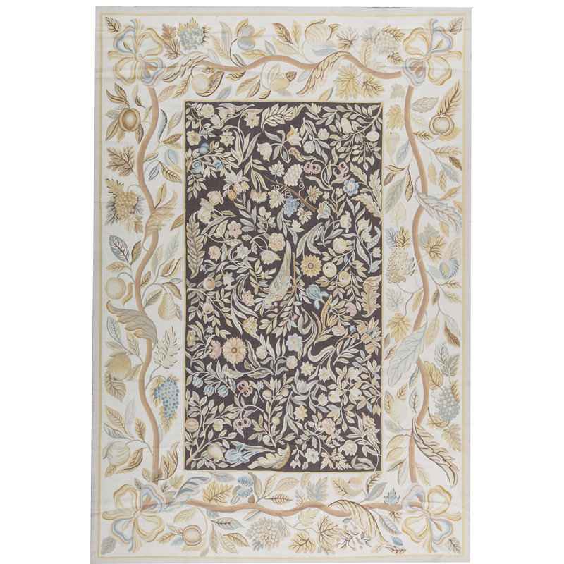 Tapis brun et beige noué à la main de haute qualité