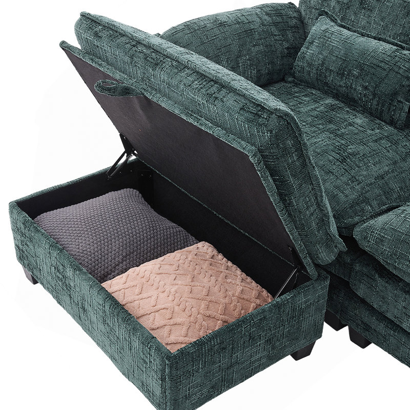 112" Oversized Sectional Cloud Sofa For Living Room – Modern Chenille L-Shaped Couch, Comfy Boucle Modular Sleeper With Movable Storage Ottoman, Phone Holder & USB Charging Port