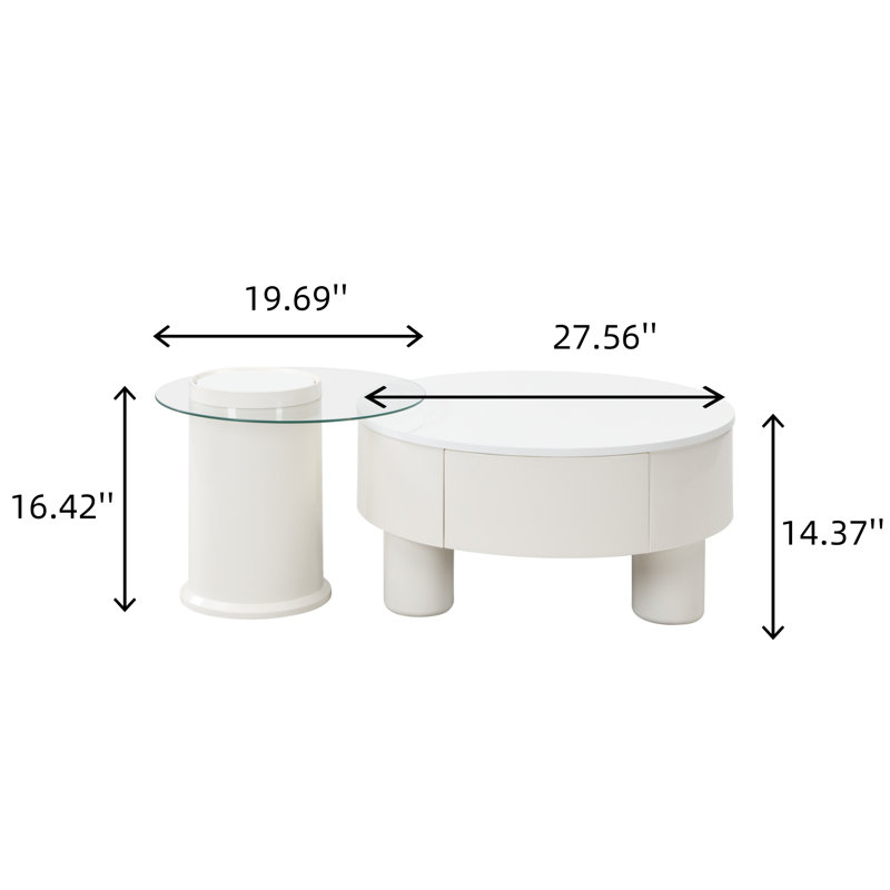 Ensemble de 2 tables basses rondes gigognes, grande table basse de 27,56 po et petite de 19,69 po avec tiroirs de rangement