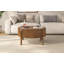 Table basse moderne en noyer de style campagnard, table basse ronde à plateau relevable avec compartiment de rangement dissimulé, table d'appoint centrale circulaire en bois massif cannelé pour les espaces de salon