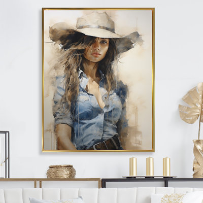 " Minimalism Blue Cowgirl Painting "