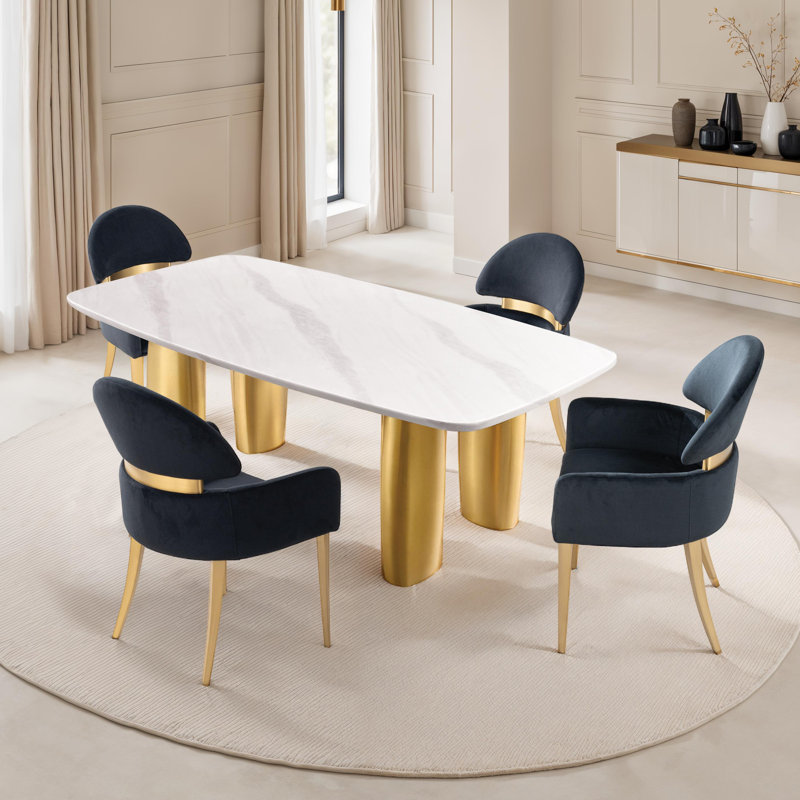 Ensemble de table de salle à manger 5 pièces Lyell, 5 Pieces: Table, 4 Chairs, Blanc