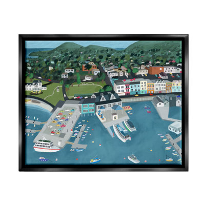 Au-605-Framed " Bar Harbor Port Town View " by Carla Daly