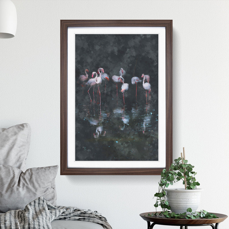 Reflection of Flamingos - Picture Frame Graphic Art Print, 63cm H x 45cm W x 2cm D, Walnut Framed