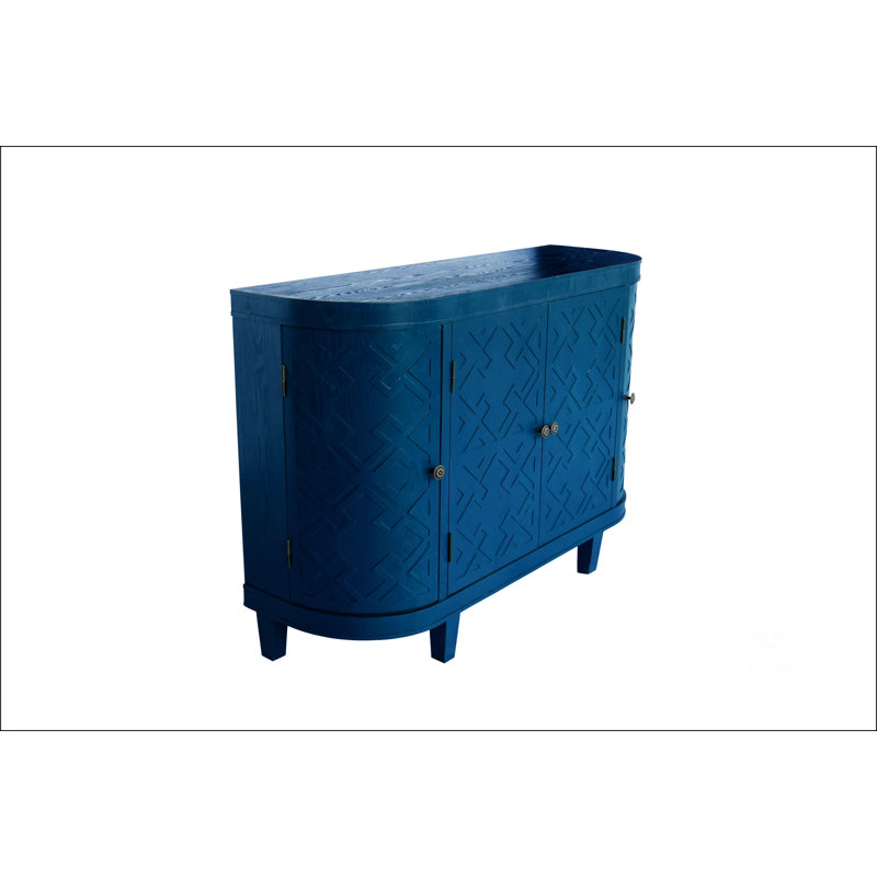 Armoire de rangement ovale avec quatre portes, buffet avec rangement, armoire d'appoint cannelée à bord arrondi, porte coulissante, crédence autoportante pour le salon et la cuisine