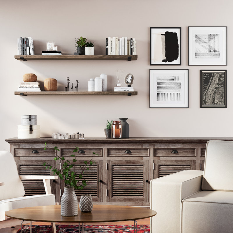 60inch Long Floating Shelves For Wall, Wood Wall Shelf With Heavy Duty Metal Brackets, Dark Walnut