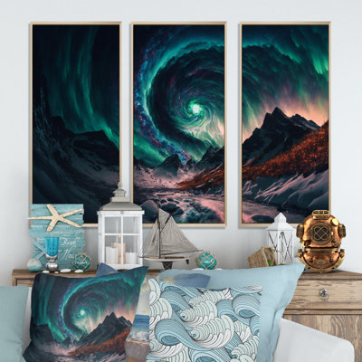 Aurores boréales magiques «Northern Lights II», reproduction sur toile 3 pièces