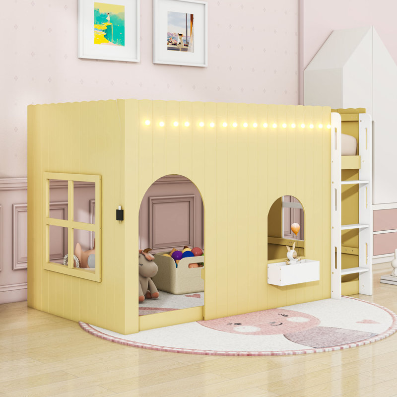 Lit mezzanine de style champêtre avec éclairage chaleureux intégré et espace de jeu polyvalent, Twin, Primrose Yellow