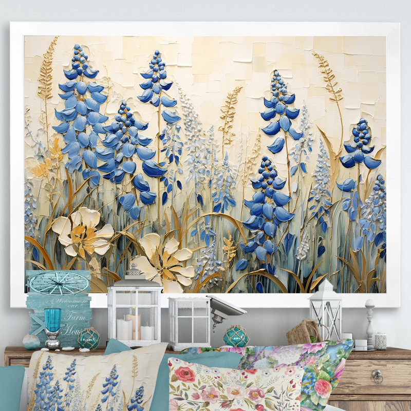 "Blue Bonnets Field Tranquility I", reproduction d'art sur toile, H 12 po x l 20 po x P 1 po, Blanc