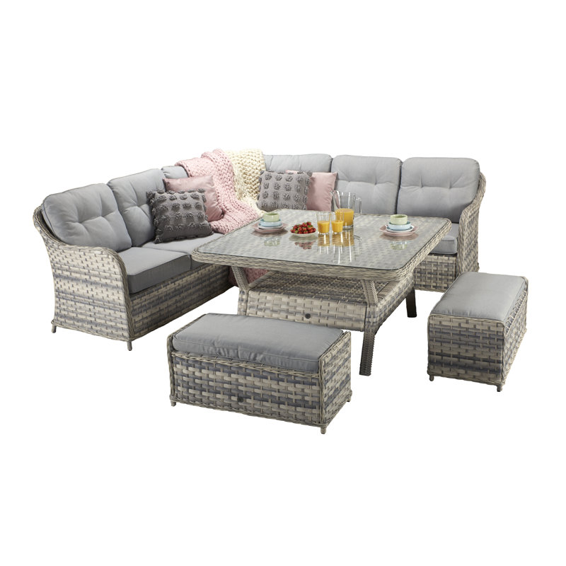 Delessite 8 - Person Wicker Patio Dining Set with Square Table , Cushions Included