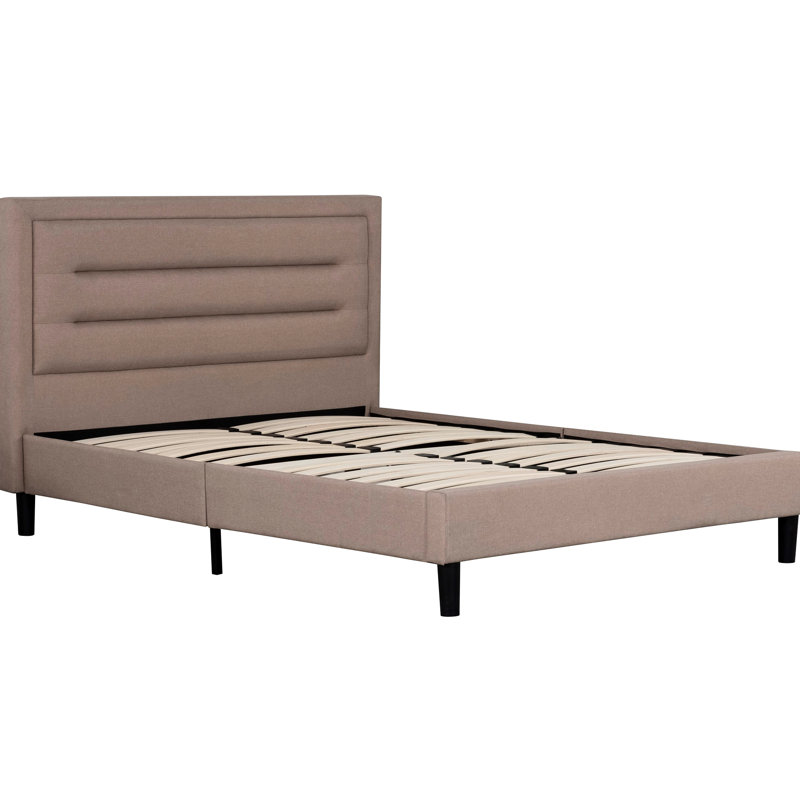 Structure de lit grand moderne brun avec tête de lit tapissier, horizontale et facile à installer dans la chambre à coucher