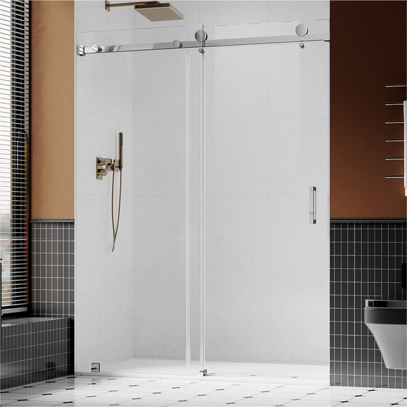 UKS05 46 in. to 49 in. x 80 in. H Frameless Sliding Shower Door in Chrome with 3/8 in. (10mm) Clear Glass, Chrome