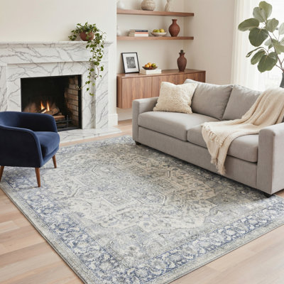 Tapis d'intérieur bleu / gris à envers antidérapant Lumina