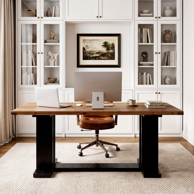 Bureau en bois massif de 160 cm avec piètement à tréteaux