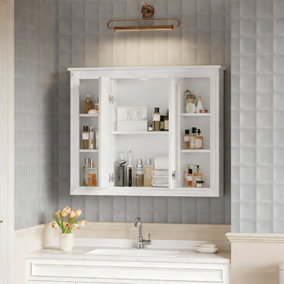 36'' x 28'' Medicine Cabinet, Wall Mounted Bathroom Storage Cabinet, with 1 Adjustable Shelf, Wall-Mounted Medicine Cabinet for Bathroom, Soft-Closing Hinges, Swing-Open Doors