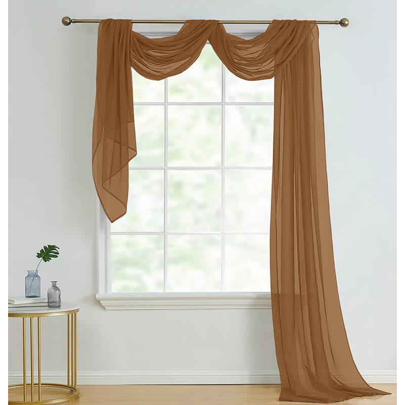 Amorah Sheer Window Scarf Single Panel, Chocolate, 145 W x 300 D cm