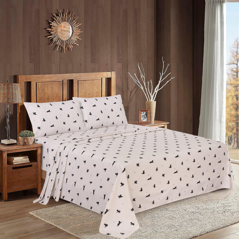 Ensemble de draps 100% flanelle 4 pièces, Ensemble de draps pour lit simple avec quatre piè, Beige & Grey/Plaid