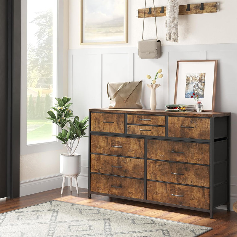 Commode 10 tiroirs, tiroirs de rangement en tissu pour garde-robe, Brun