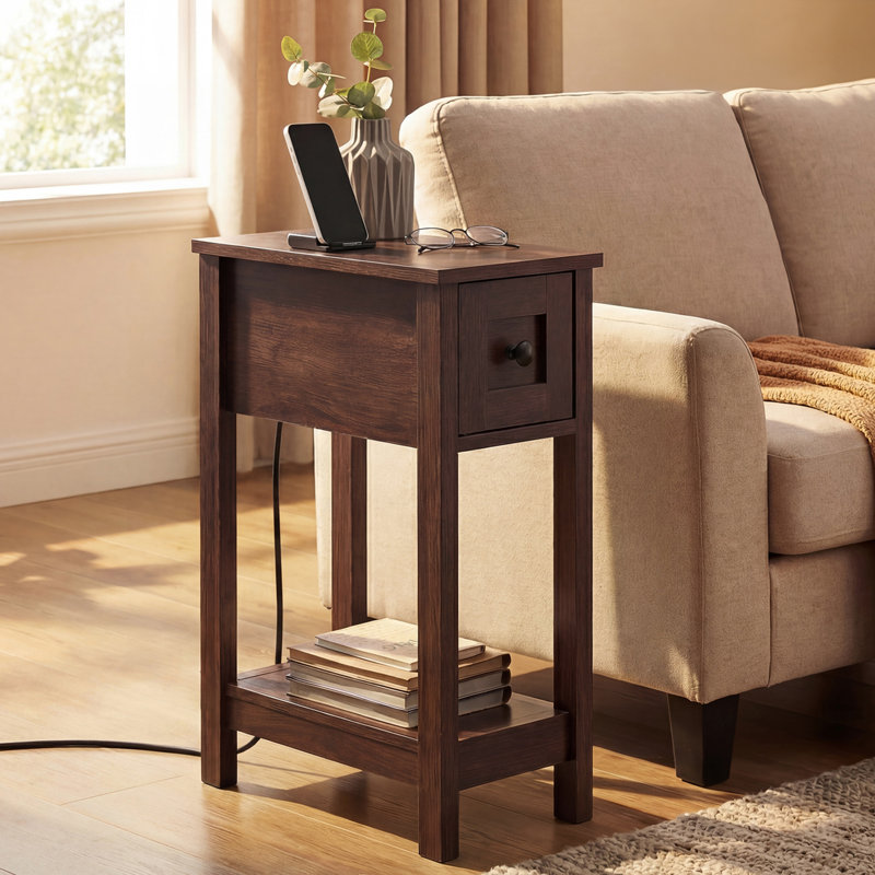 Table de bout avec prise de courant, assemblage sans outils Superfast, Brun selle