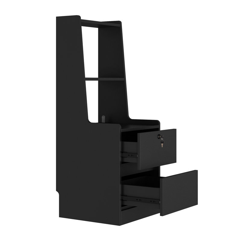Table de chevet noire avec rangement et nuit à DEL: station de recharge pratique, finition pour