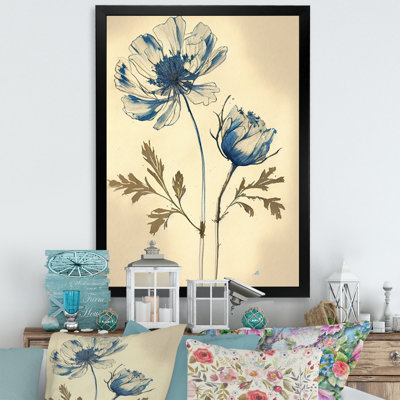 Blue Vintage Flower Blooming V - Floral Canvas Wall Art